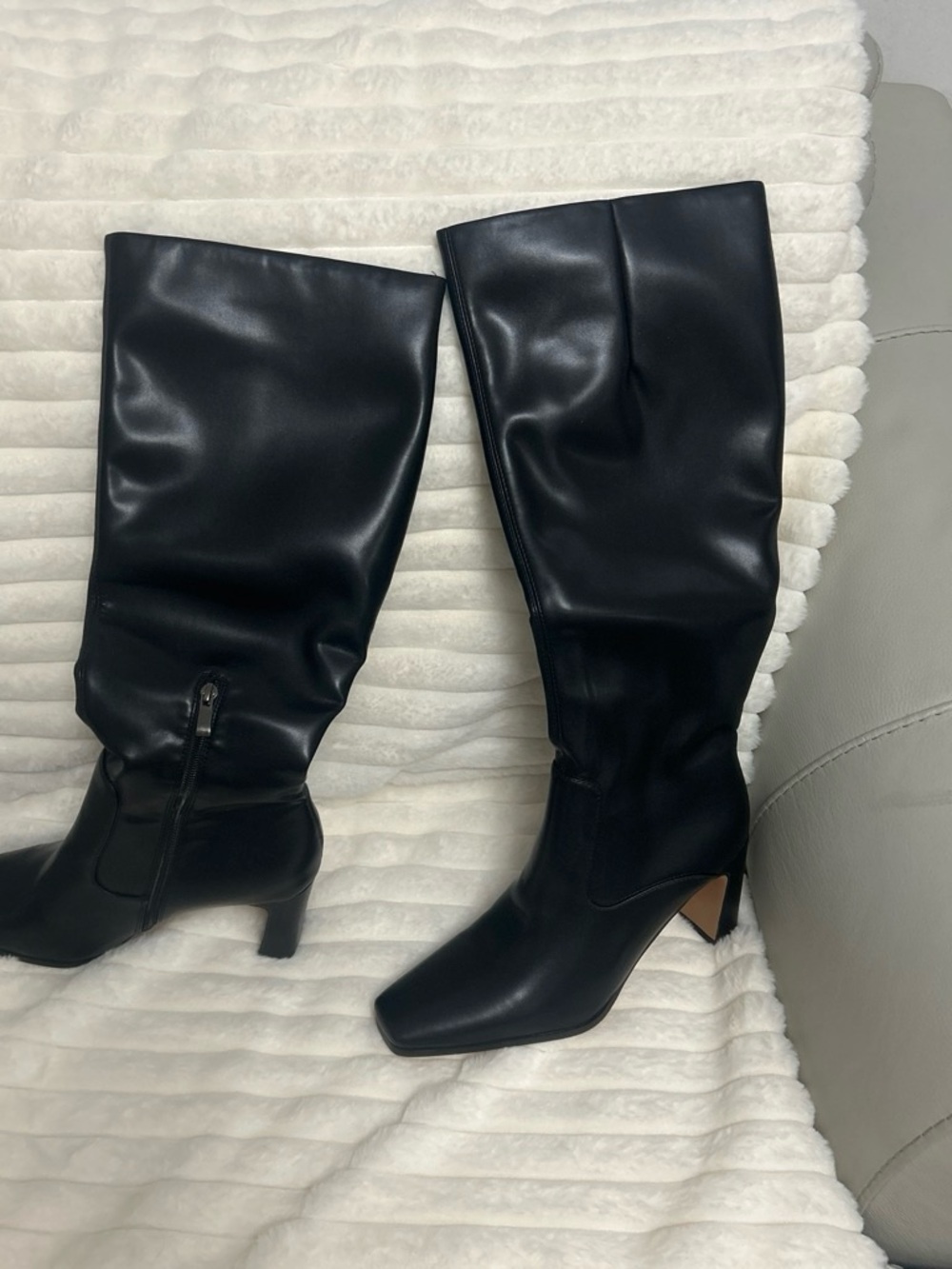 Black Knee-High Faux Leather Heeled Boots for Women